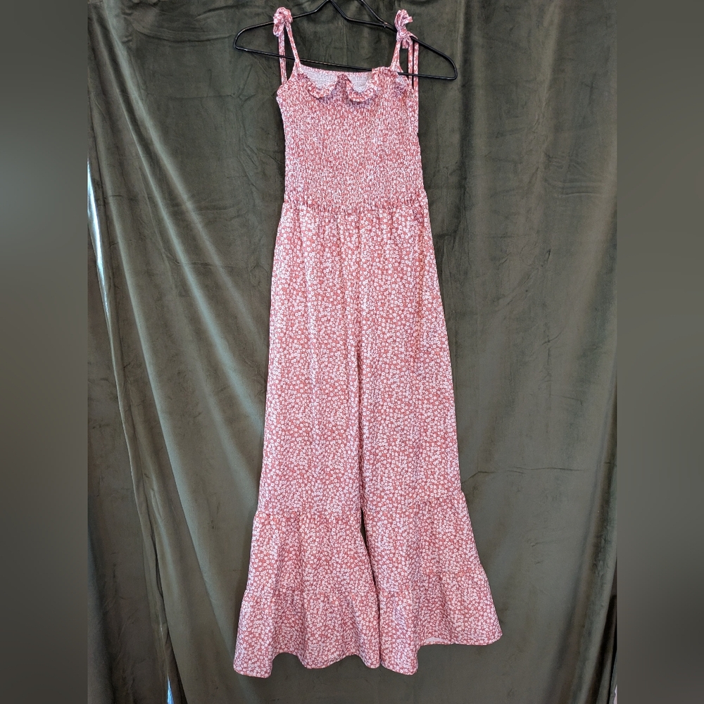 Smocked Floral Wide-Leg Jumpsuit in Dusty Rose